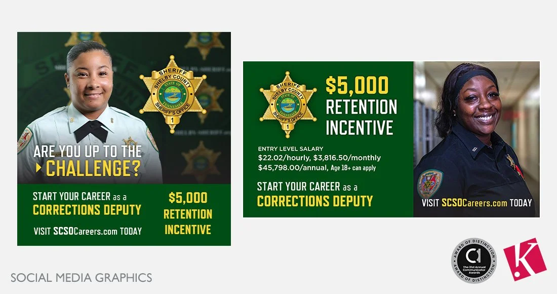 Shelby County Sheriff's Office Corrections Deputy Recruitment Campaign 2024 Social Media Graphics