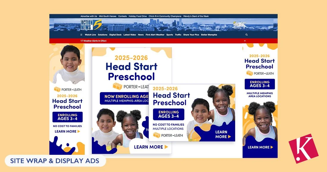 Porter-Leath Head Start Recruitment Campaign sitewrap and display ads