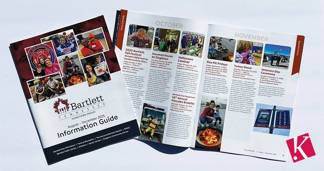 City of Bartlett: Information Guide Aug - Dec 2025 - cover design plus inside spread showing special events