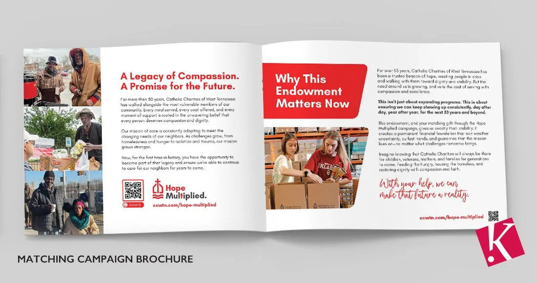 Catholic Charities of West Tennessee Hope Multiplied Endowment Campaign Brochure Inside Spread Mockup