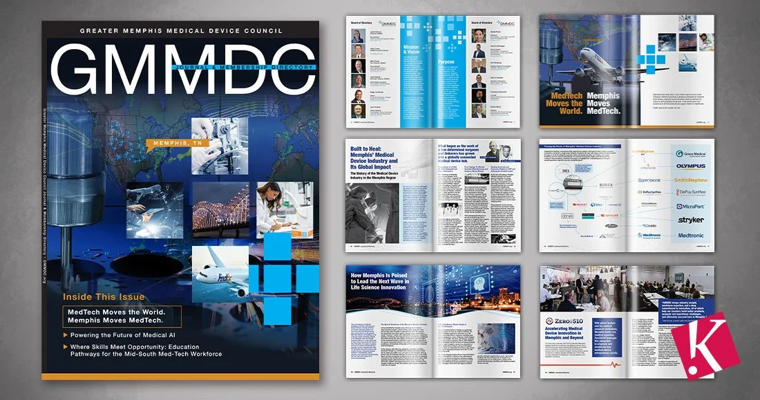 Greater Memphis Medical Device Council Journal &amp; Membership Directory cover and inside spreads mockups