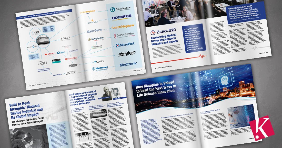 Greater Memphis Medical Device Council Journal &amp; Membership Directory inside spreads mockups