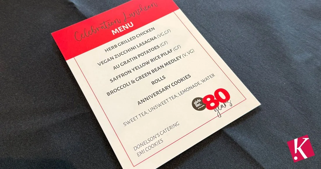 Girls Inc of Memphis 80th Anniversary Celebration Luncheon: Menu Card design