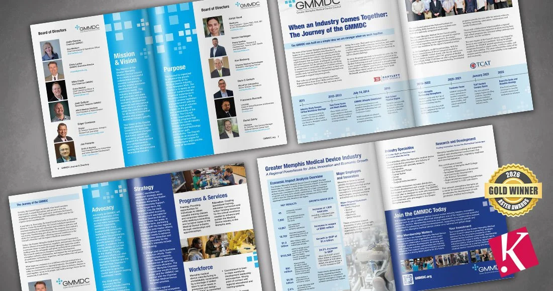 Greater Memphis Medical Device Council Journal &amp; Membership Directory inside spreads mockups