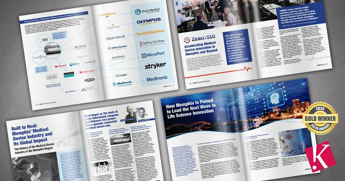 Greater Memphis Medical Device Council Journal &amp; Membership Directory inside spreads mockups