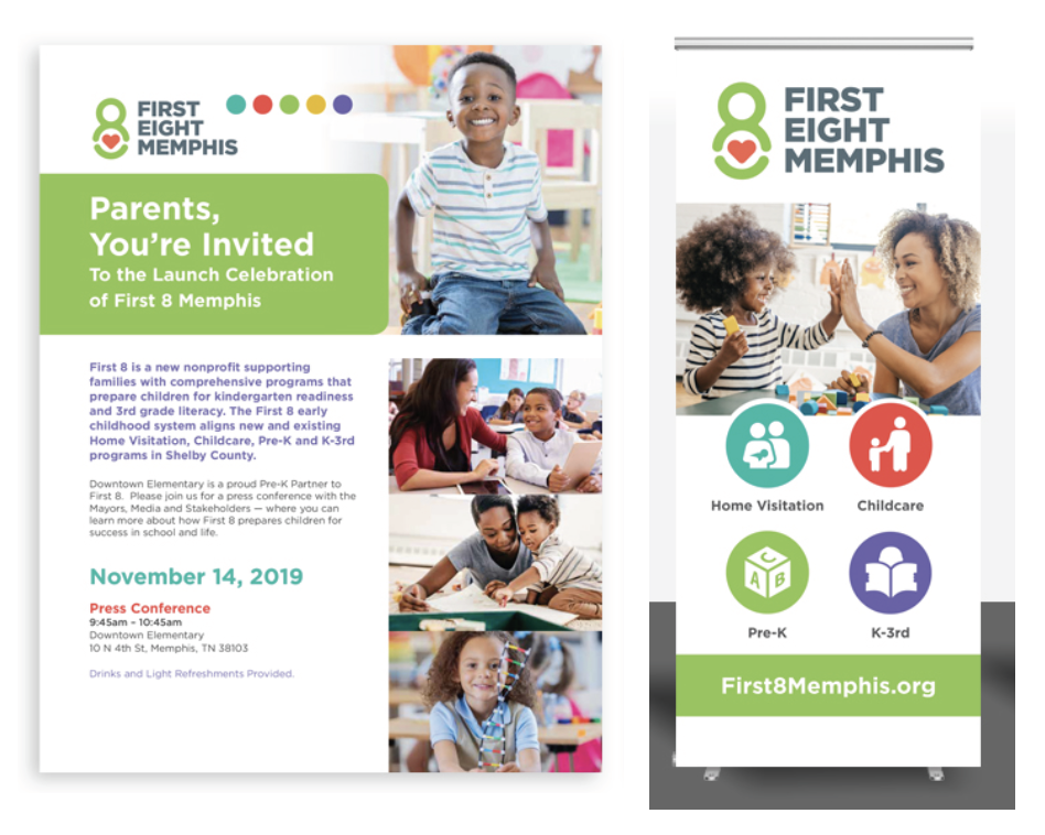 First 8 Memphis flyer design and banner stand design