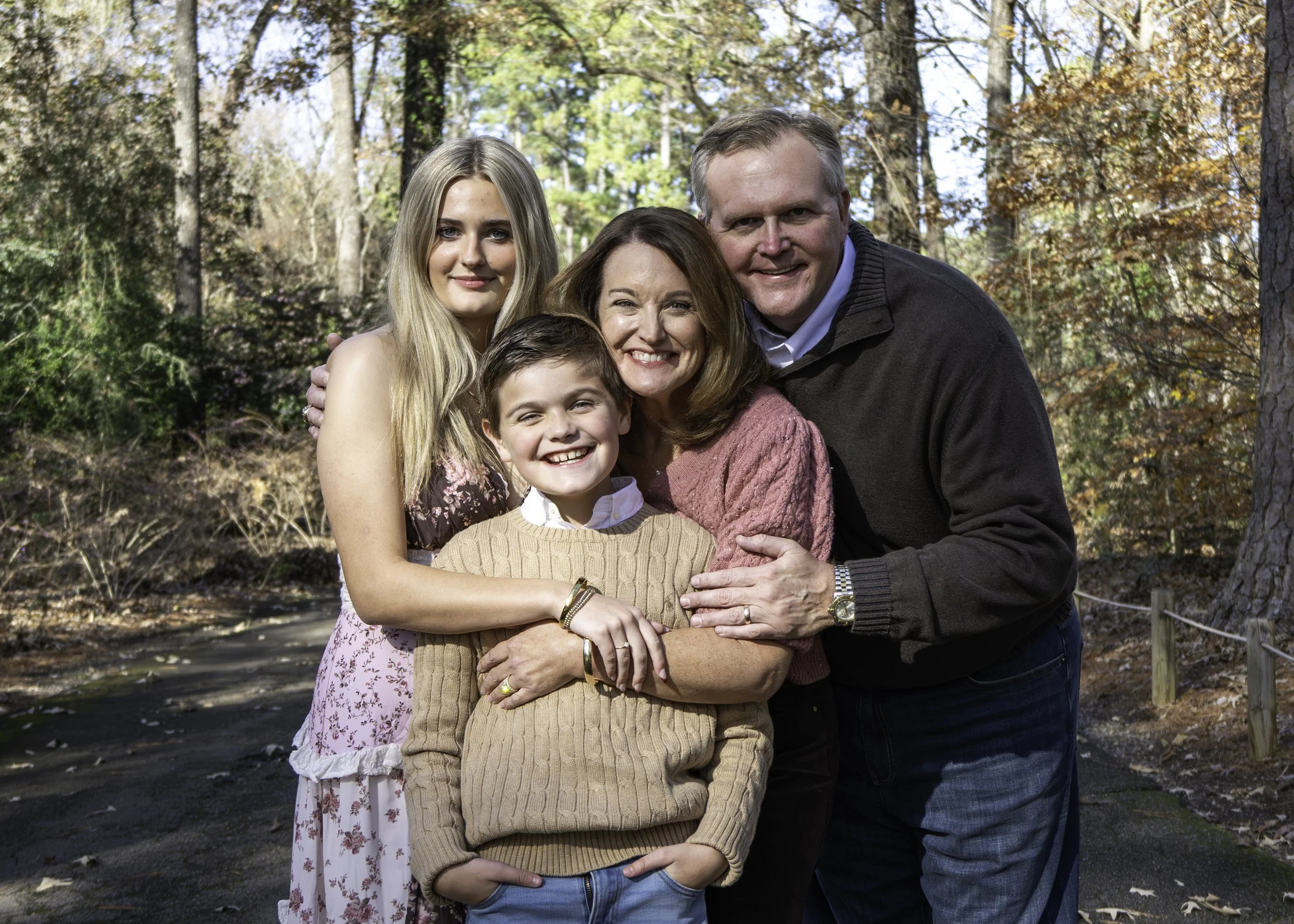 Family of four enjoying a fall family photo session in Birmingham, AL.