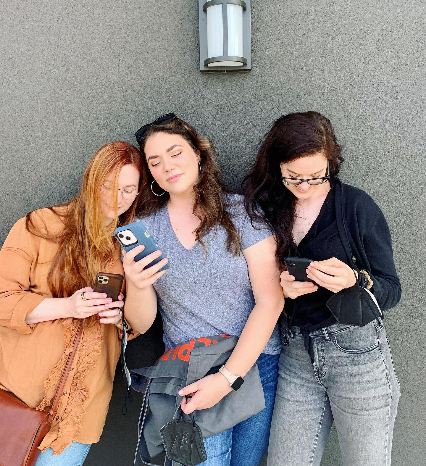 The only photos I have with dear @timesnewrachel from her release day are these gems with @authoradalyngrace outside a Barnes &amp; Noble because @m.santee thought the three of us on our phones looked cute and forced us into recreating the moment. I 