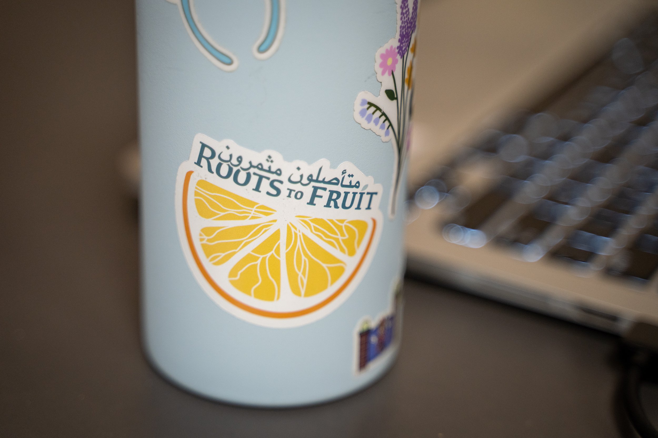 Sticker placed on a water bottle
