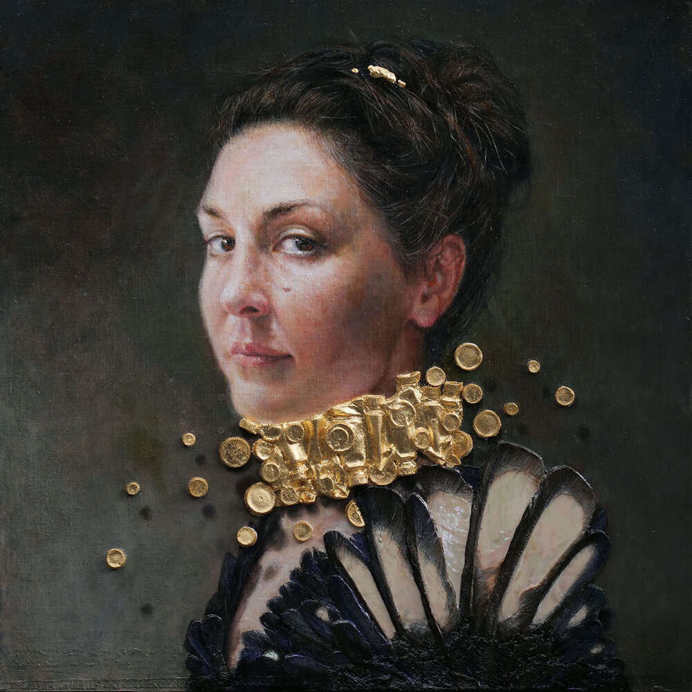 June_Stratton_Portrait of Melinda Borysevicz_Oil Plaster, 23kt Gold Abalone veneer_40 x 40 x 6.35 cm_2020 - Copy.jpg