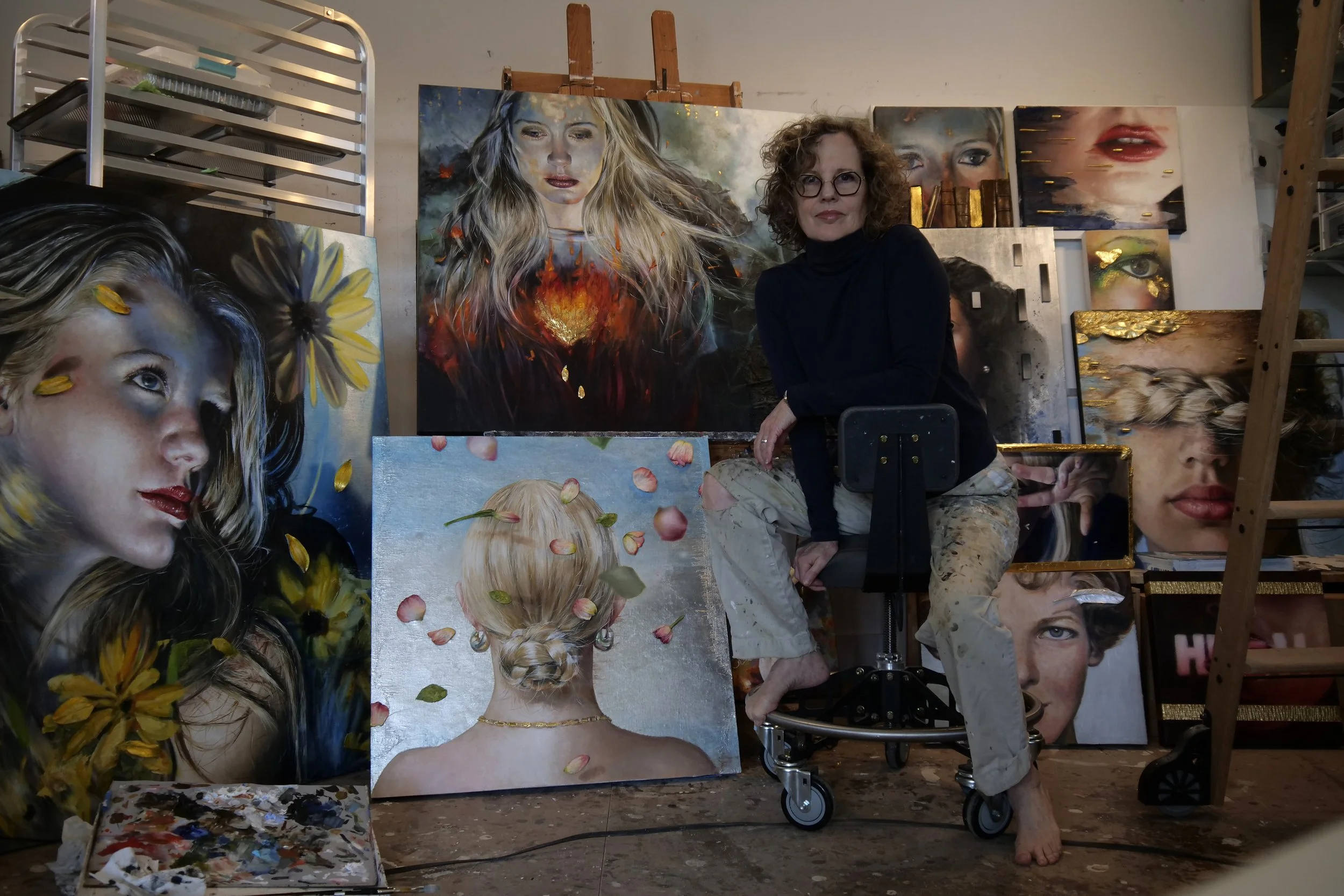 Artist June Stratton Studio Paintings for solo exhibition
