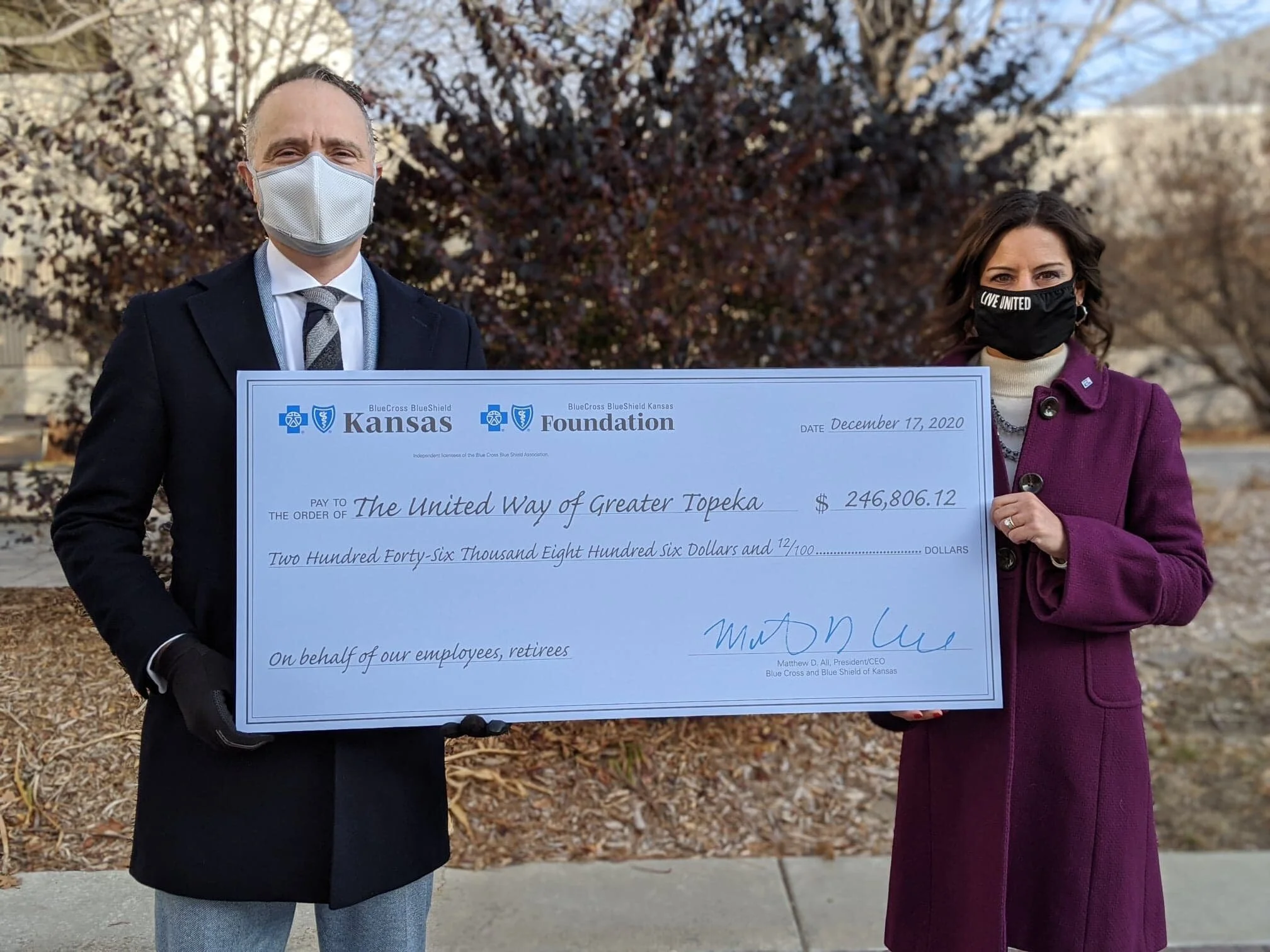 Blue Cross and Blue Shield of Kansas (BCBSKS) Employees and Foundation give $282,090.64 to United Way campaigns across the state