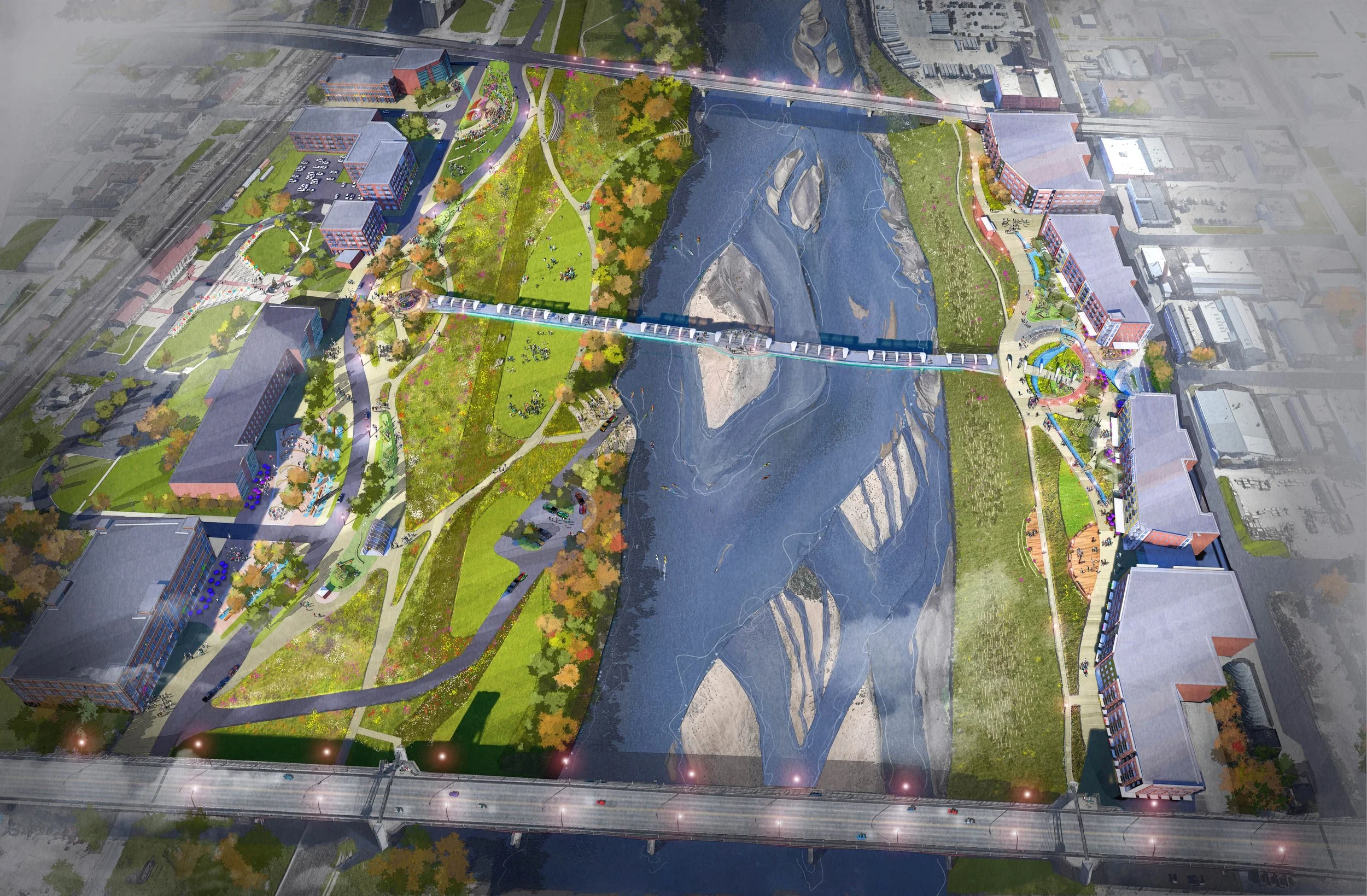 Topeka Riverfront Vision Plan To Establish ‘iconic Pedestrian Bridge’ Connecting Downtown And Noto, Create Mixed-Use Development Along River As Part Of Future-Focused Riverfront Design