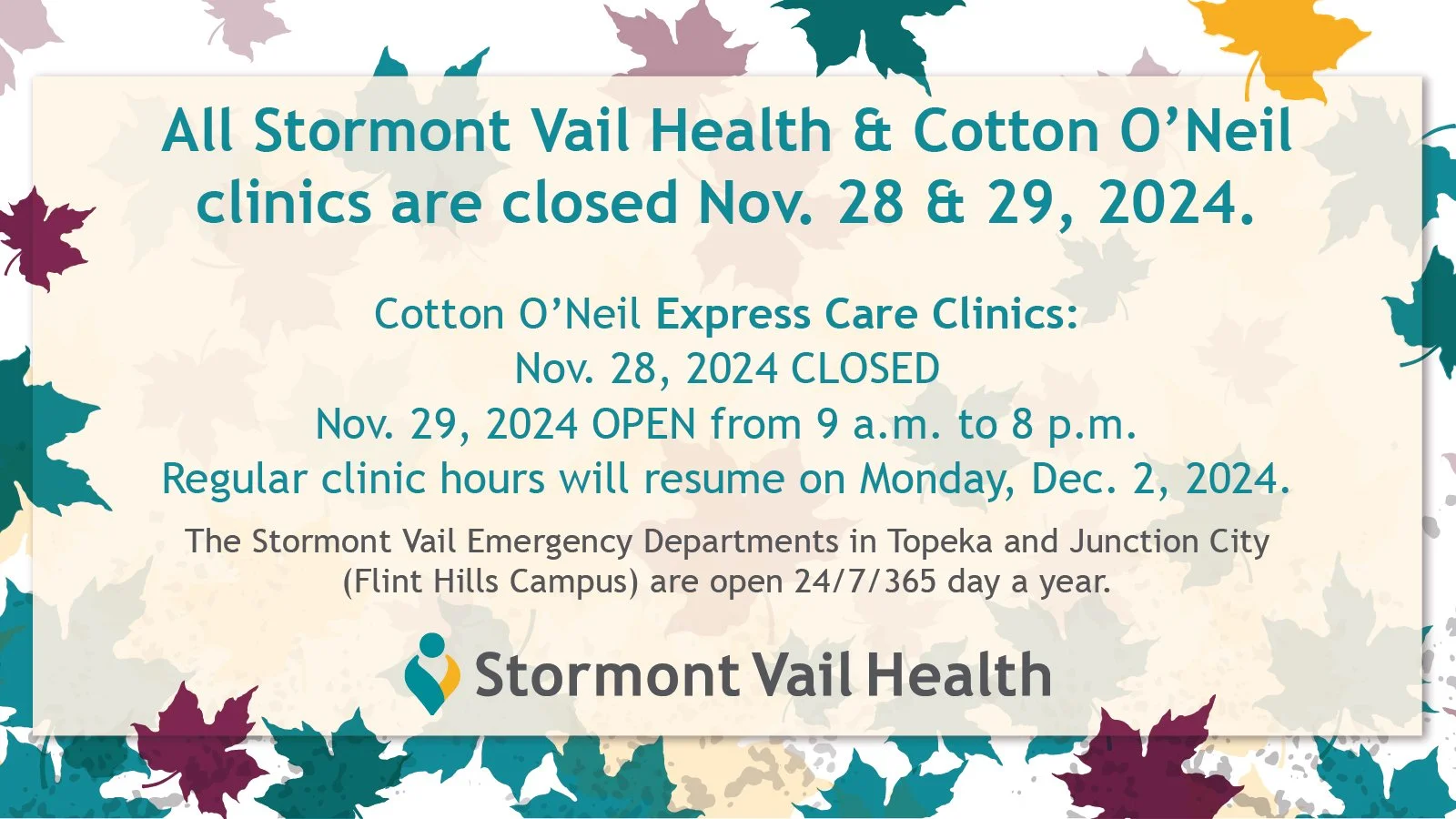 Stormont Vail Health Announces Holiday Hours for Primary and Express Care Clinics