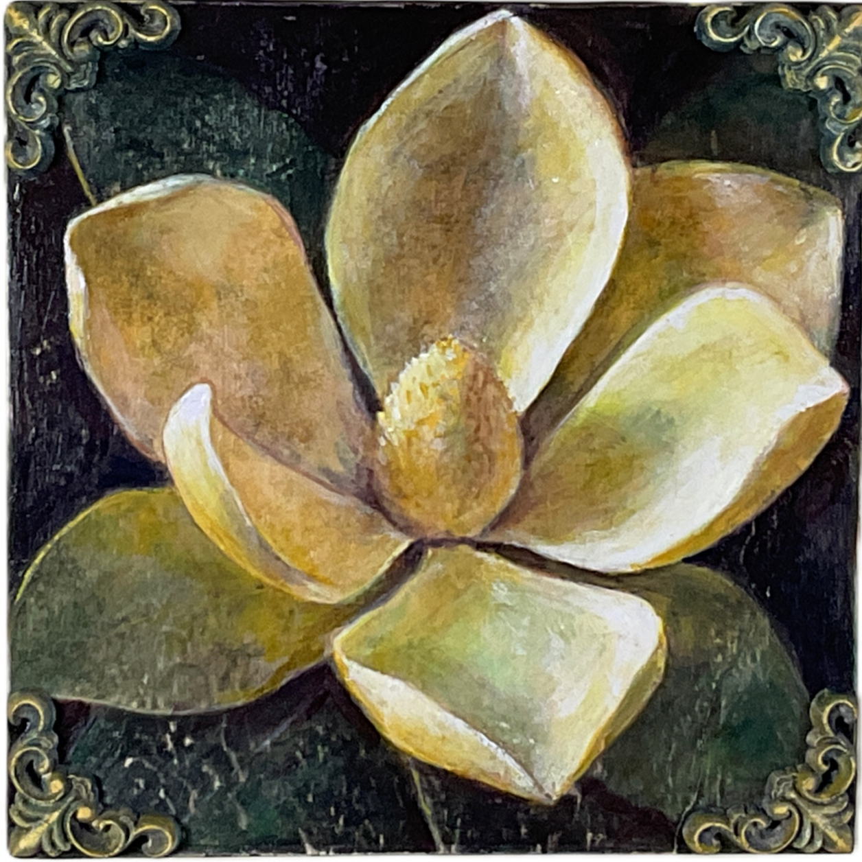 MAGNOLIA NO. 1  |  ACRYLIC AND MIXED MEDIA ON WOOD PANEL  |  8 X 8 X 1"  |  2026
