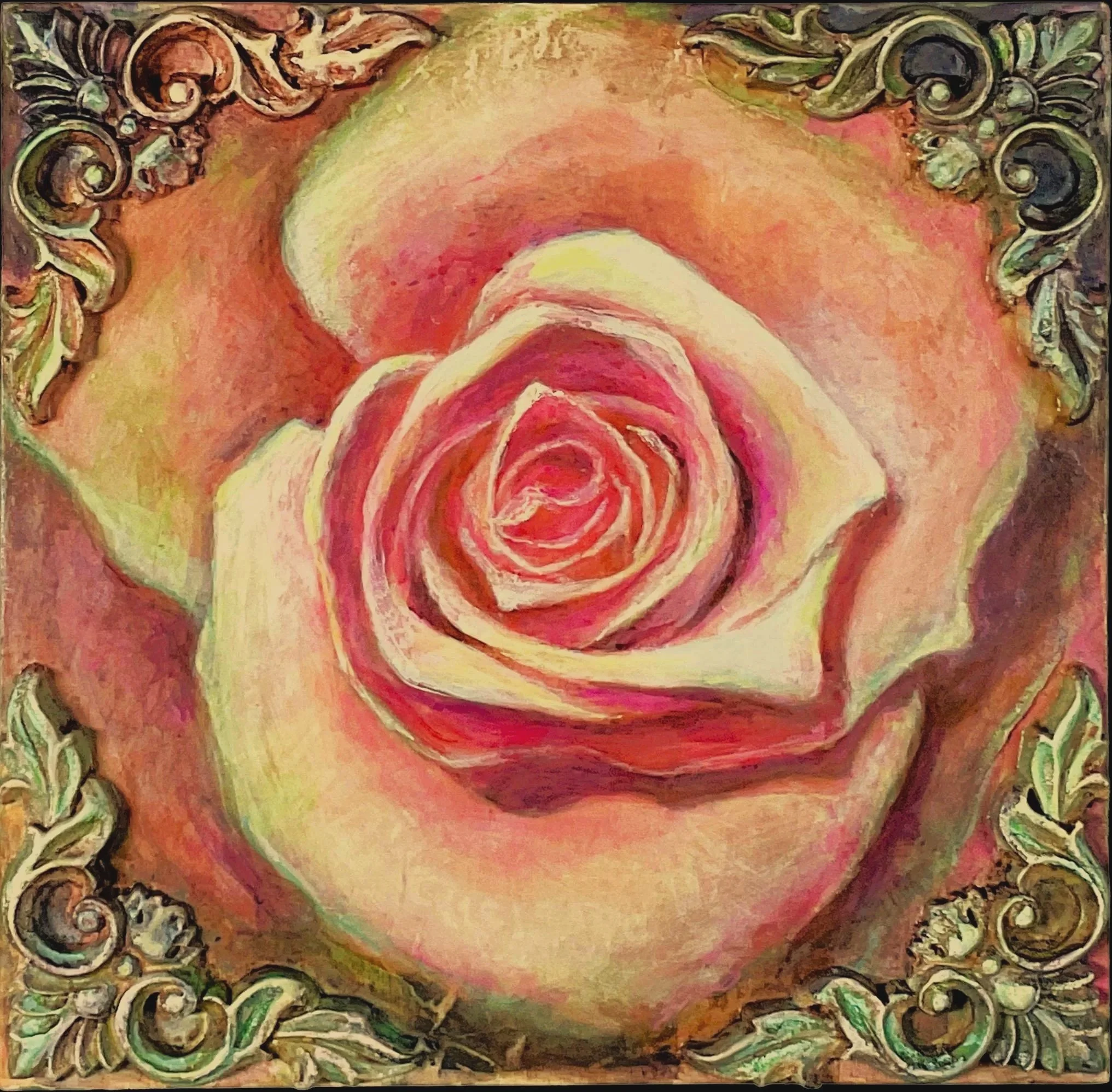 PINK ROSE NO. 1  |  ACRYLIC AND MIXED MEDIA ON WOOD PANEL  |  8 X 8 X 1"  |  2026