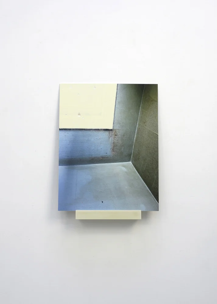 Geometria Concretus (12-31), pigment print mounted on aluminum, cast polyurethane, hardware, 2012 panel: 22 x17”, shelf: 3 x 11 x 3”