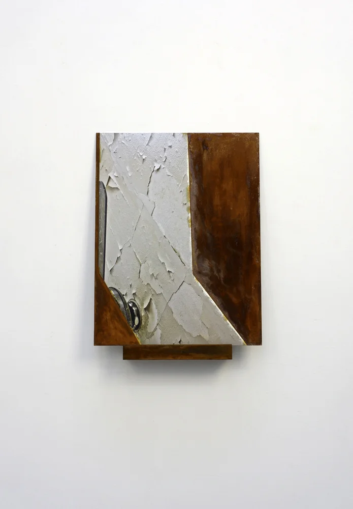 Geometria Concretus (12-47), pigment print mounted on aluminum, steel powder, acrylic binder, cast polyurethane, hardware, 2012, panel: 22 x17”, shelf: 3 x 11 x 3”