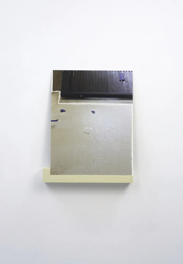 Geometria Concretus (12-11), pigment print mounted on aluminum, gouache, cast polyurethane, hardware, 2012, panel: 22 x17”, shelf: 3 x 18.5 x 3”