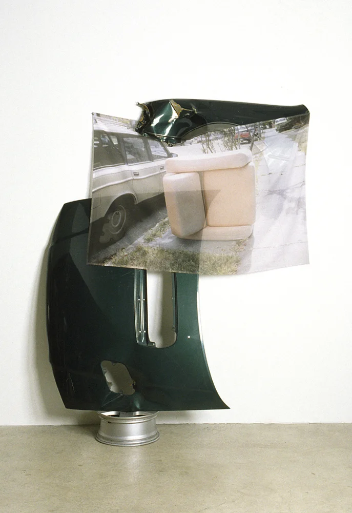 Ad Hunc Locum (Hood), 85" x 70" x 19", automobile parts, pigment print on fabric, 2005