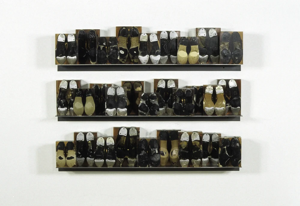 Calceoli Saltatio (Dance Shoes), 32" x 40" x 4 3/4", shoes, resin, steel, 1992