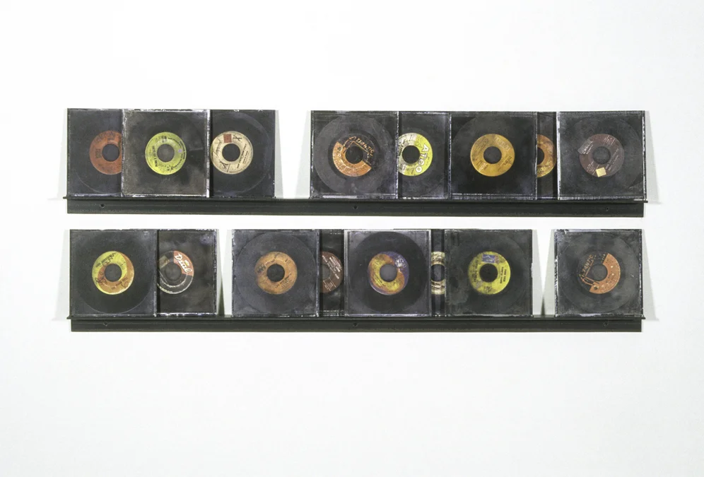 Multipliciter Coniunctio (45 rpm's)18 x 48 x 1.5in, pigment prints, Plexigas, steel, 2001