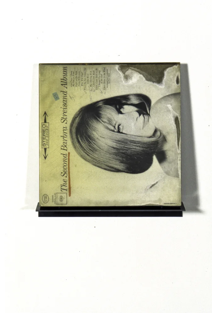 Musicae Celebre (Village/Barbra), 13 3/4 x 13 x 4in, record albums, resin, steel, 1999