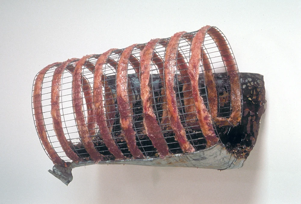 Nemori Vagus (Wandering in the Woods), 22" x 34" x 22", metal, wool, leaves, resin, 1989