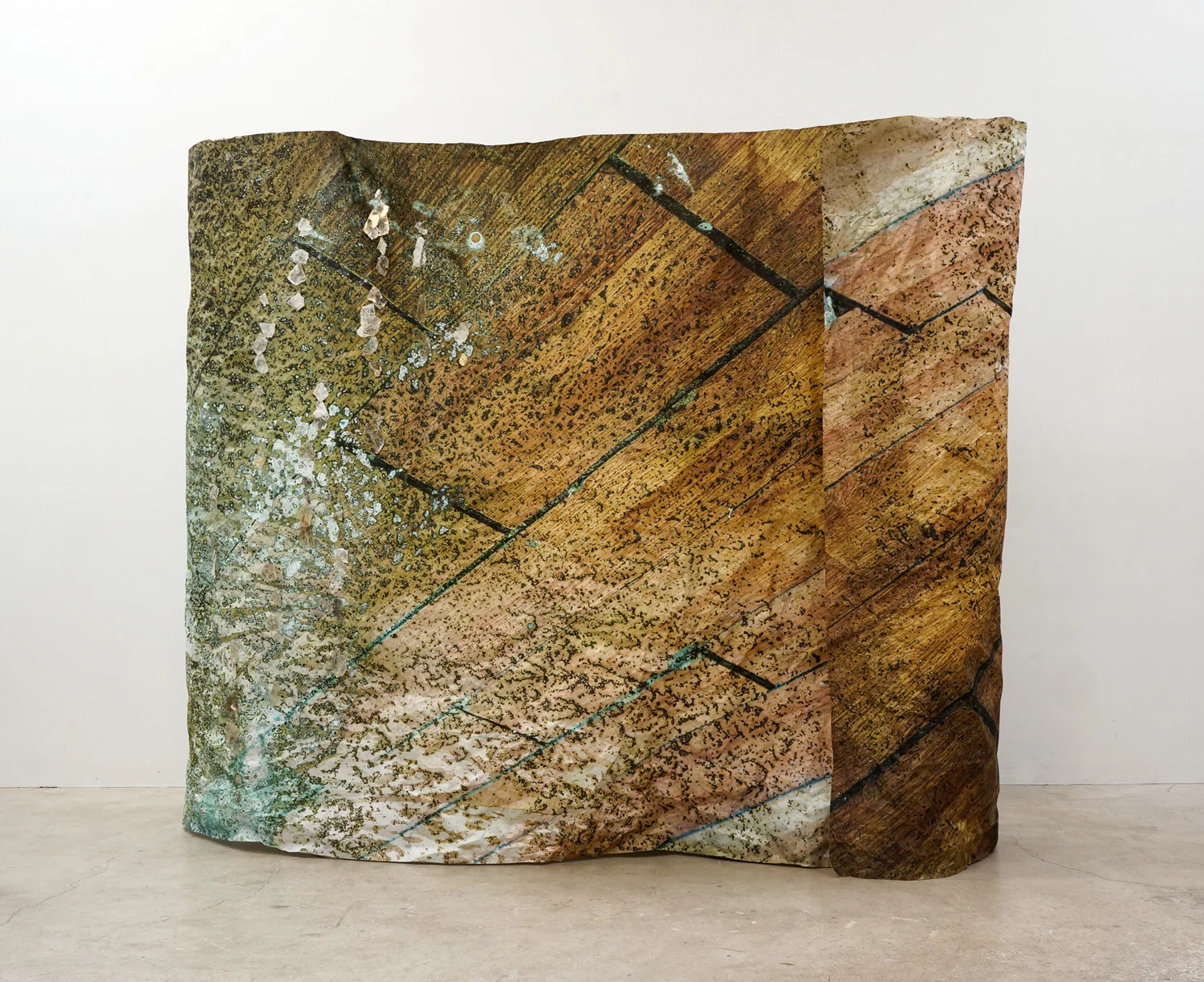 Delapsus (Linoleum Floor x 2), 82 x 48 x 20in, pigment ink on paper, aluminum wire, steel powder, 2019