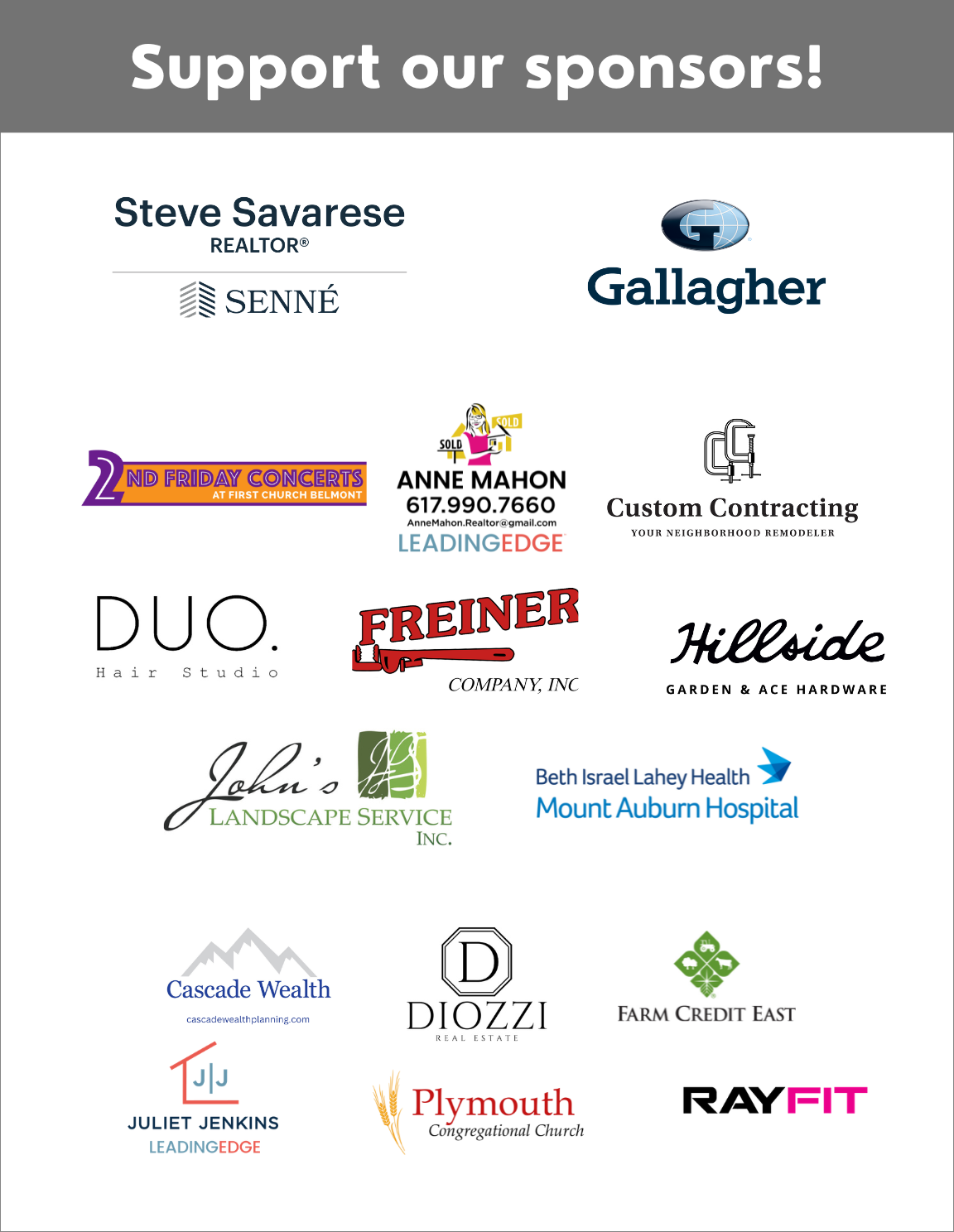 A poster that says "Support our sponsors! with their logos