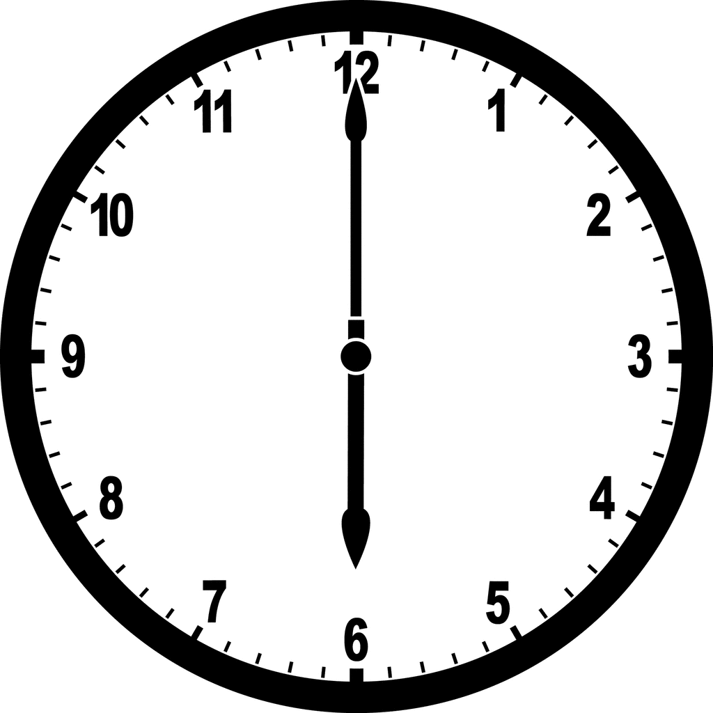 A clock showing 6:00