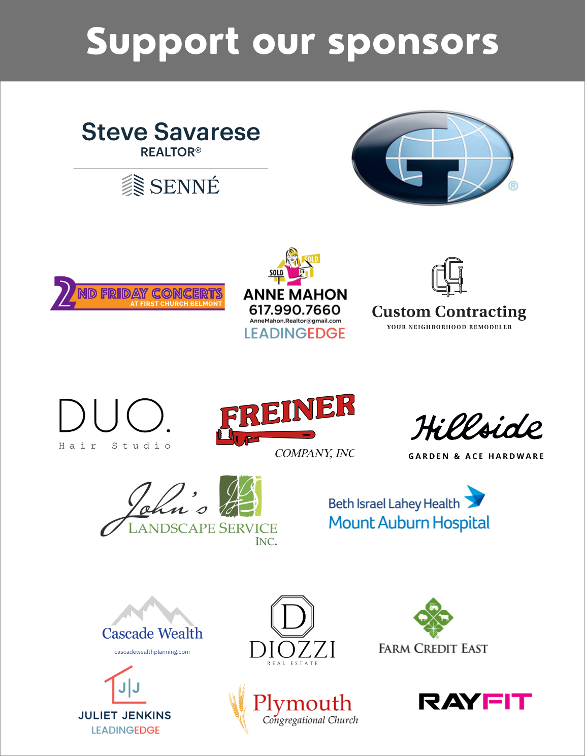 The text "Support our sponsors" with a collection of logos