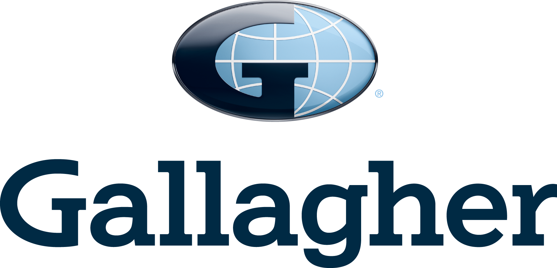 Logo with the word "Gallagher" below a map of the world with a G on it