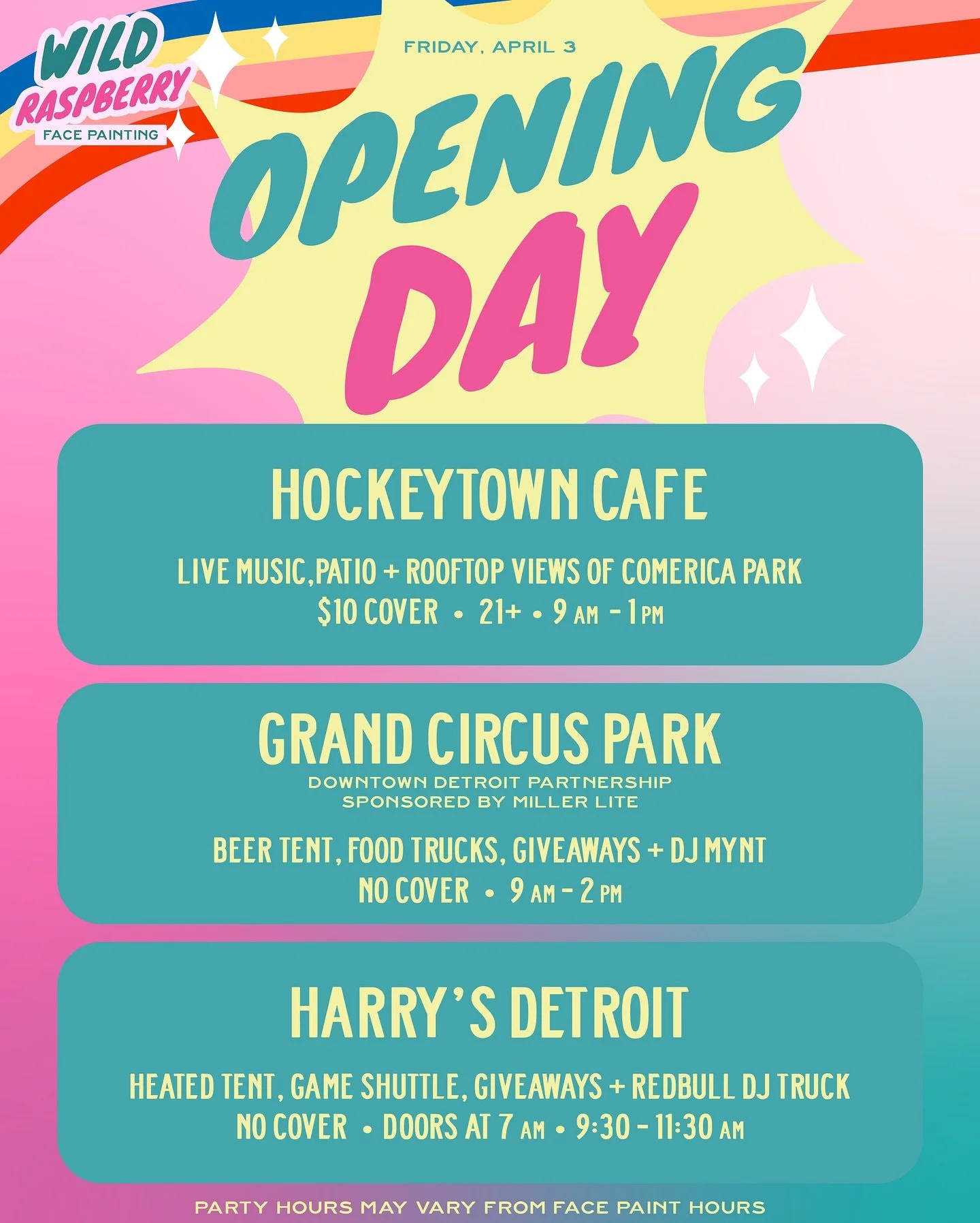 Here are all the spots around Detroit you can catch my amazing team face painting for Tiger&rsquo;s Opening Day! I highly recommend checking every single one out and getting more face paint at each spot! 😆Let&rsquo;s play ball!⚾️🧢🐯🏟️

Look for in