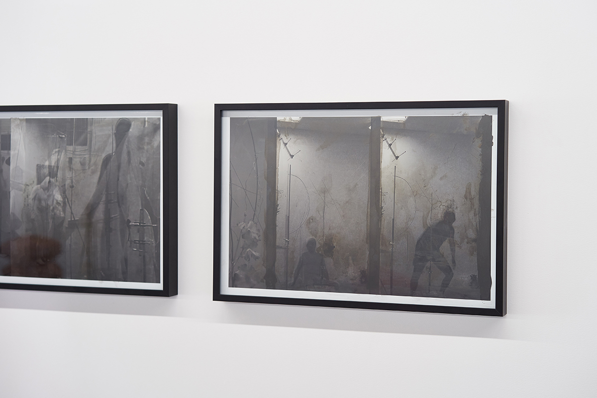 Nick Herman Traplines Trap 4 , 2019 Composited video stills. Archival inkjet print and mixed media. From a series of 16 total. 12 3/4 x 18 3/4 x 1 1/4 inches (32.4 x 47.6 x 3.2 cm)