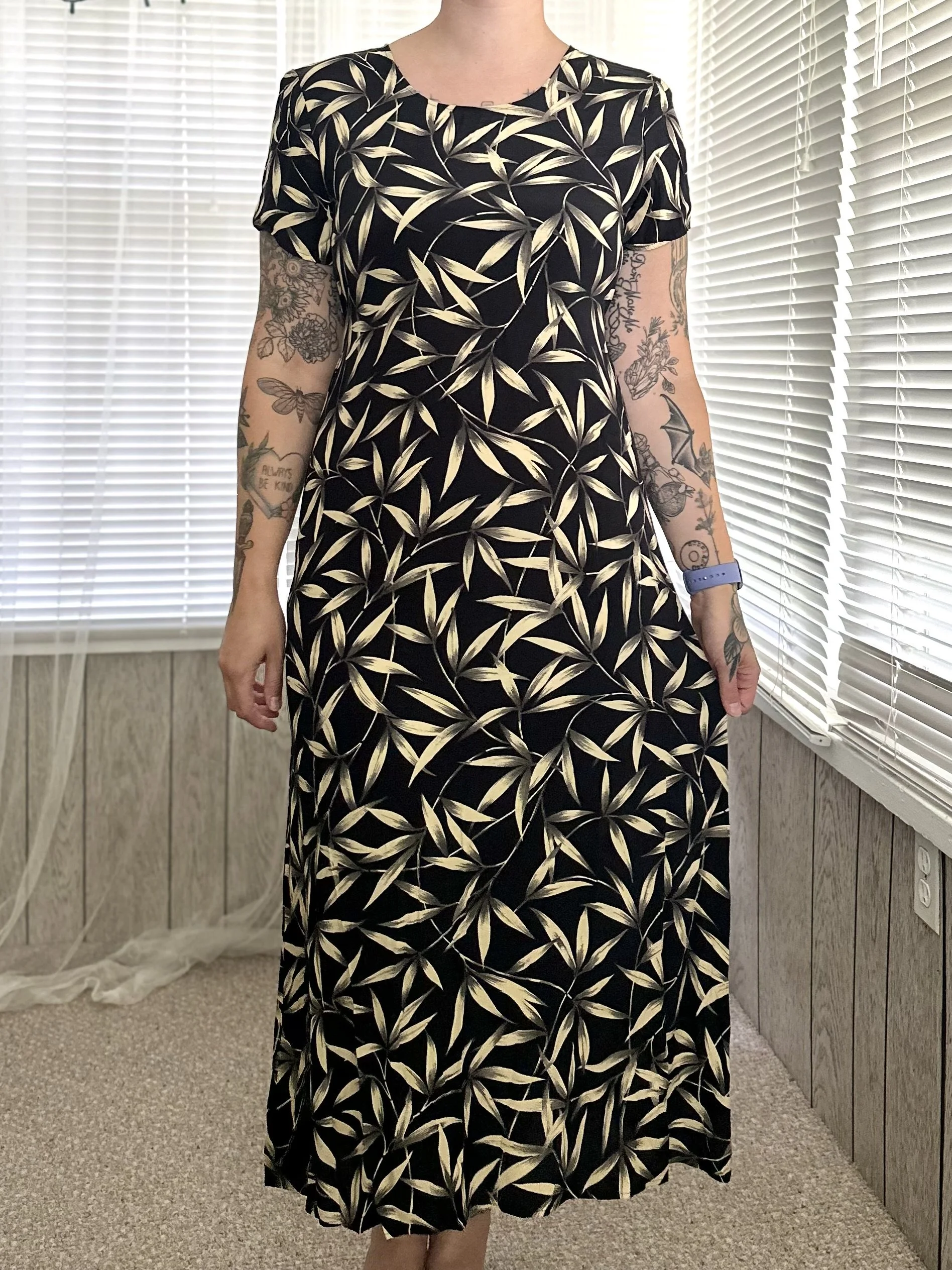 Connie Choi Tan Foliage Print Maxi Dress