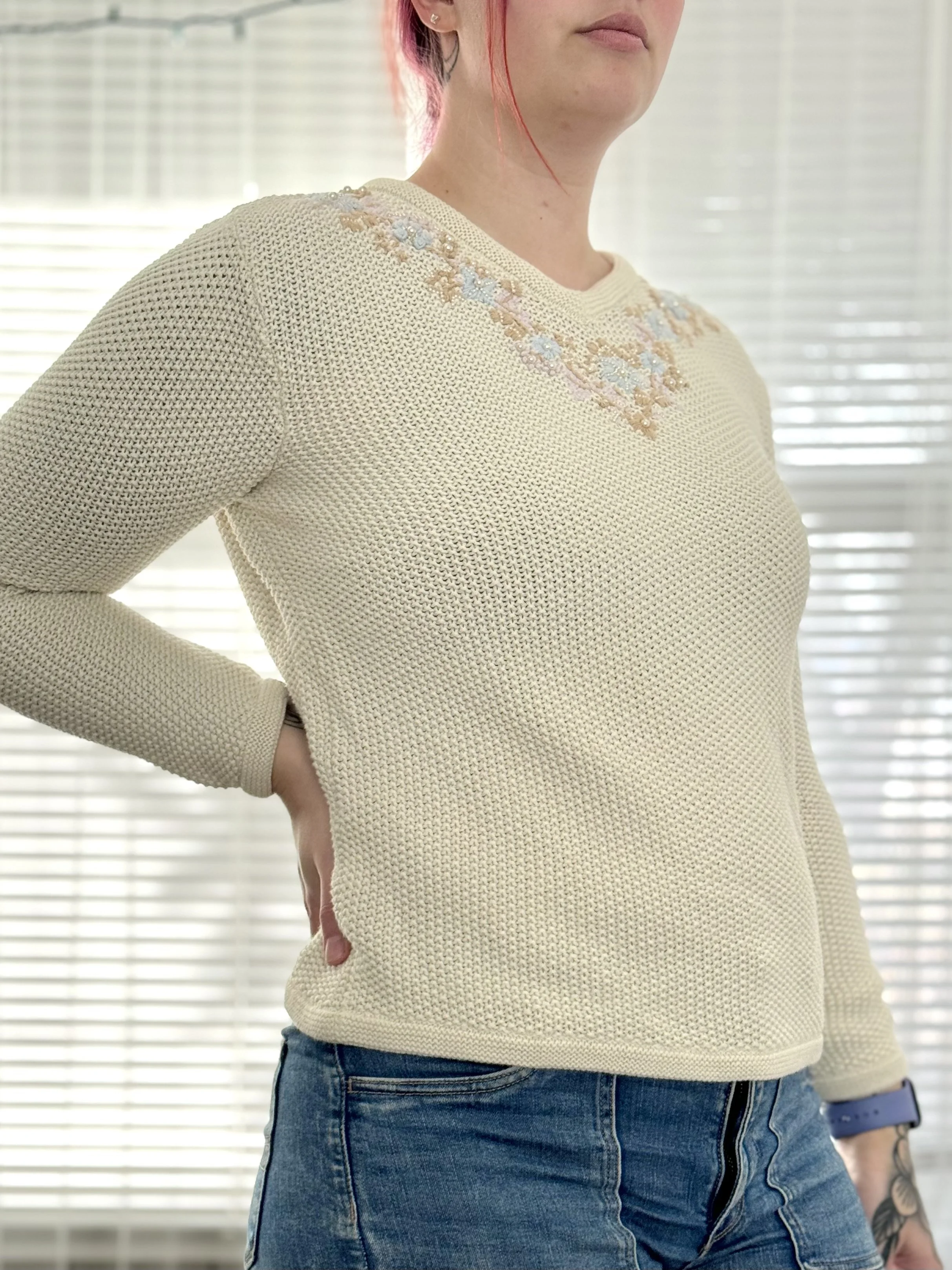 Liz Claiborne White Floral Sweater