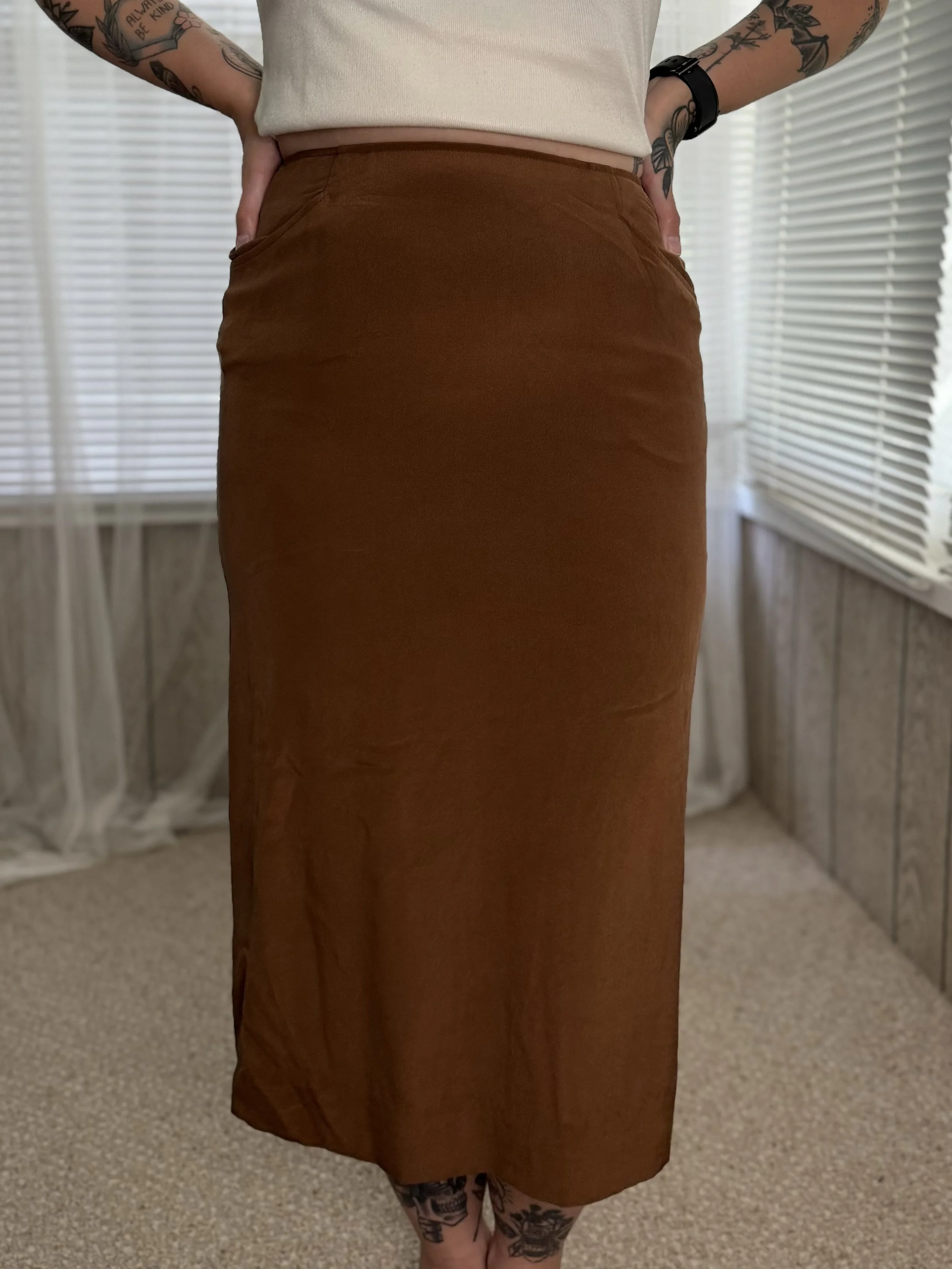 Jones New York Chocolate Silk Midi Skirt