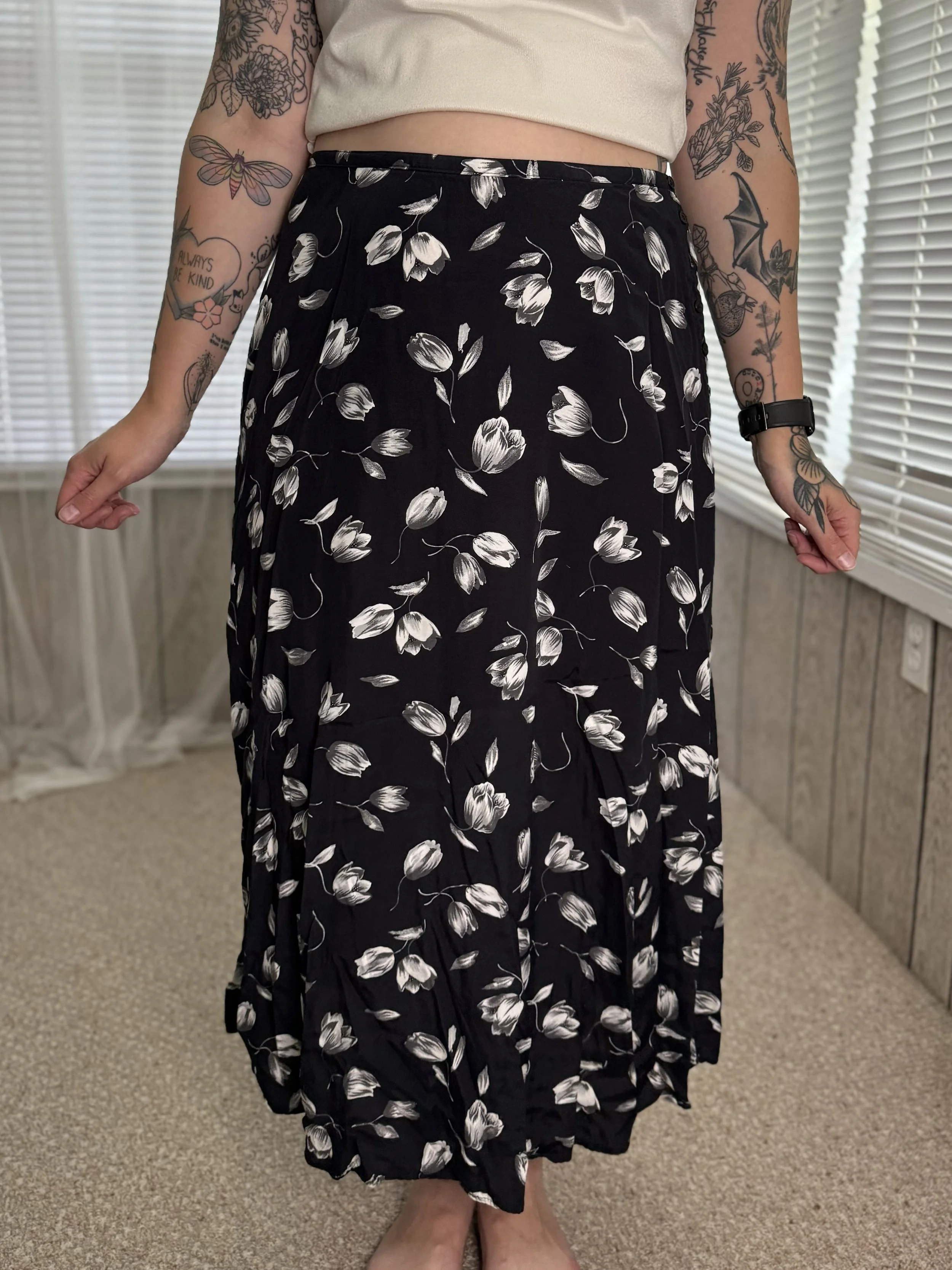 Basic Editions Black Tulip Maxi Skirt