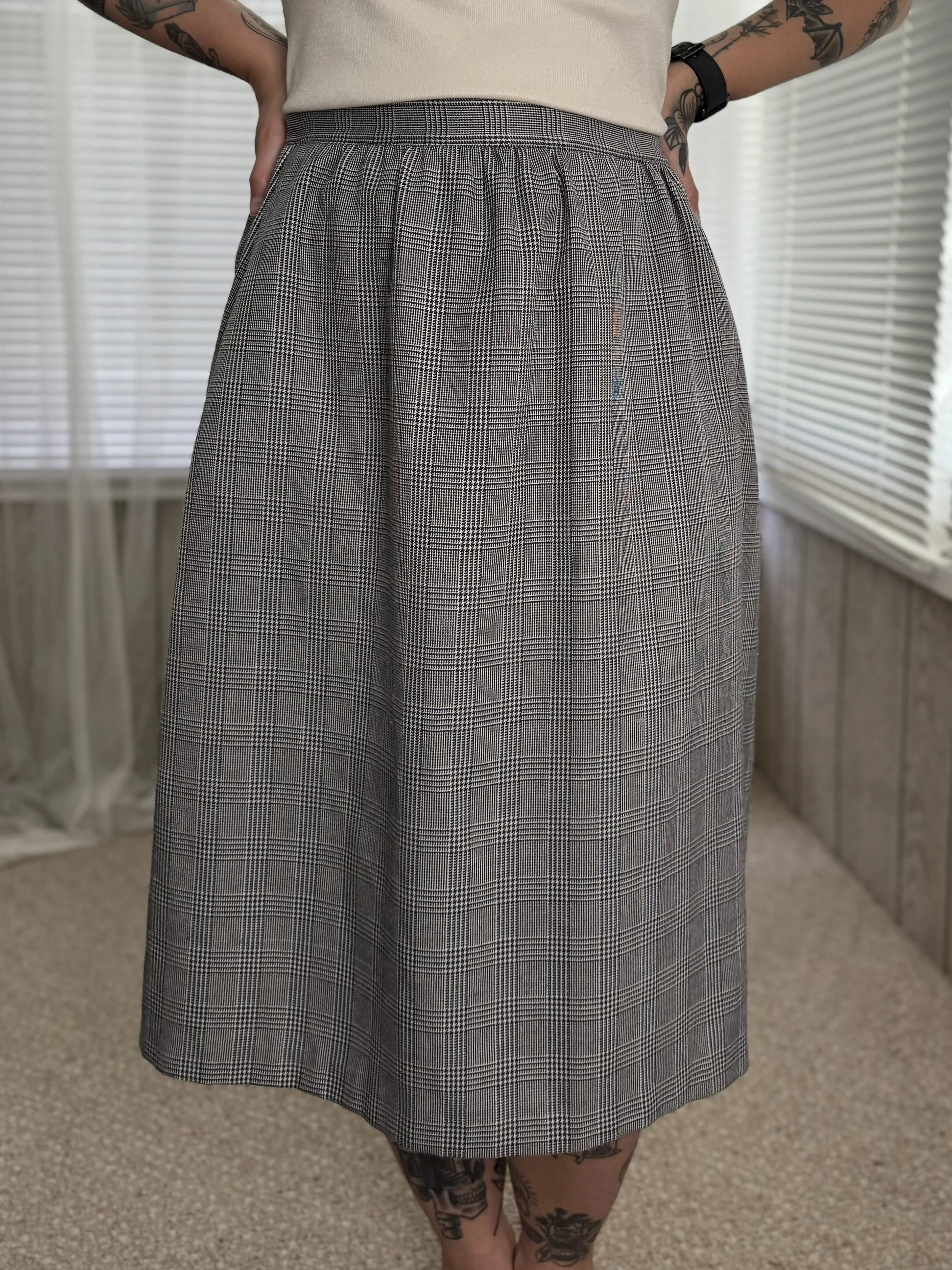 New Attitude Houndstooth Plaid Midi Skirt