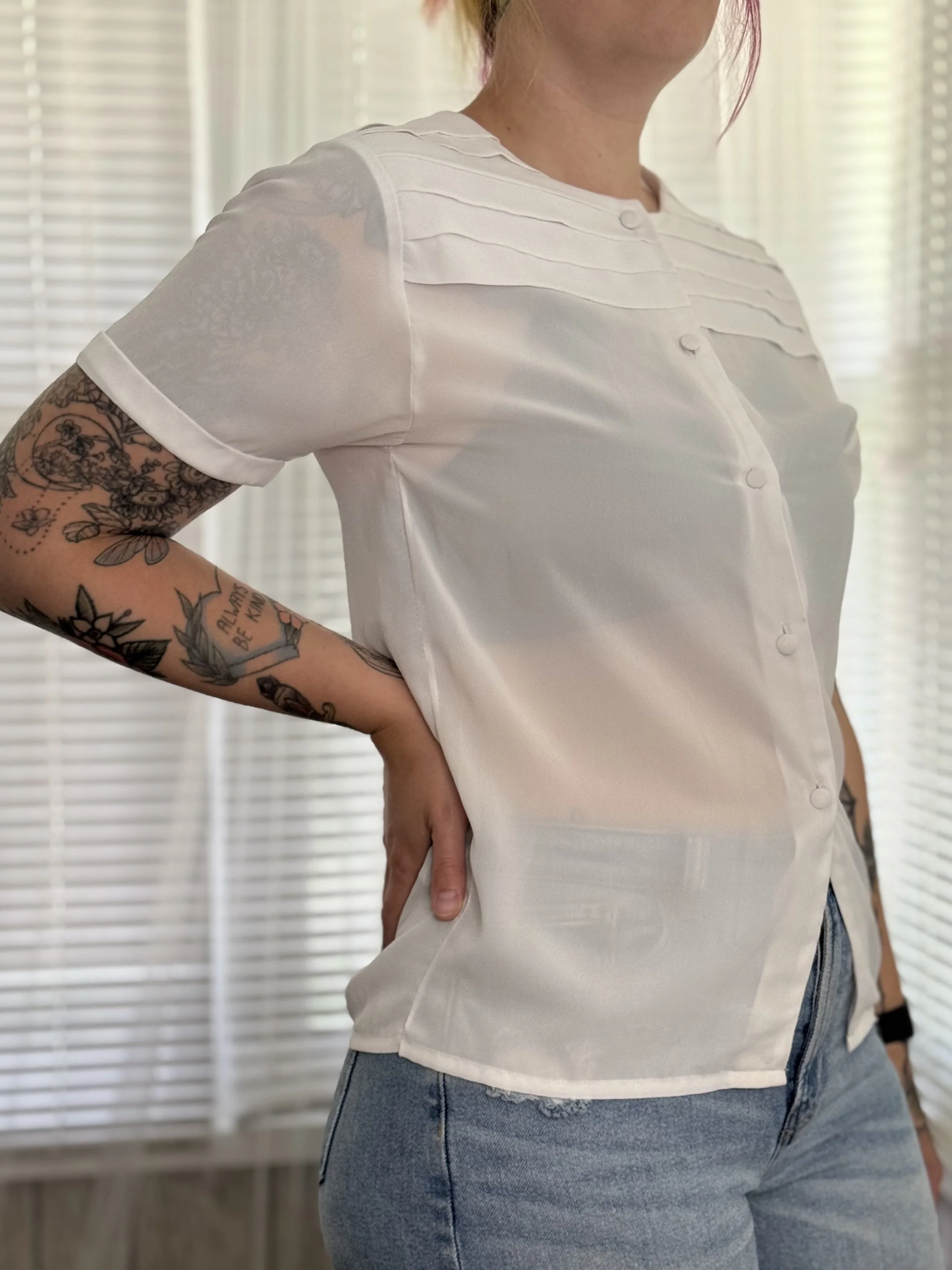 White Button-Up with Pleating