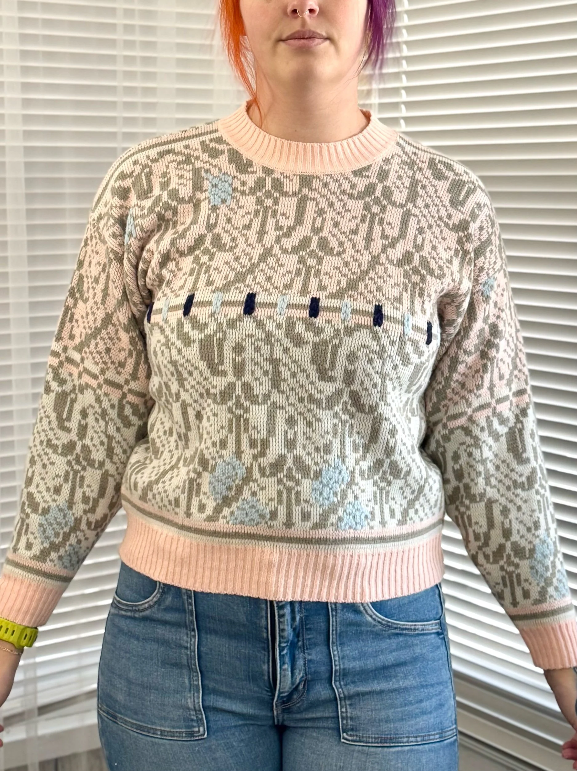 62 East Pink and Grey Patterned Sweater