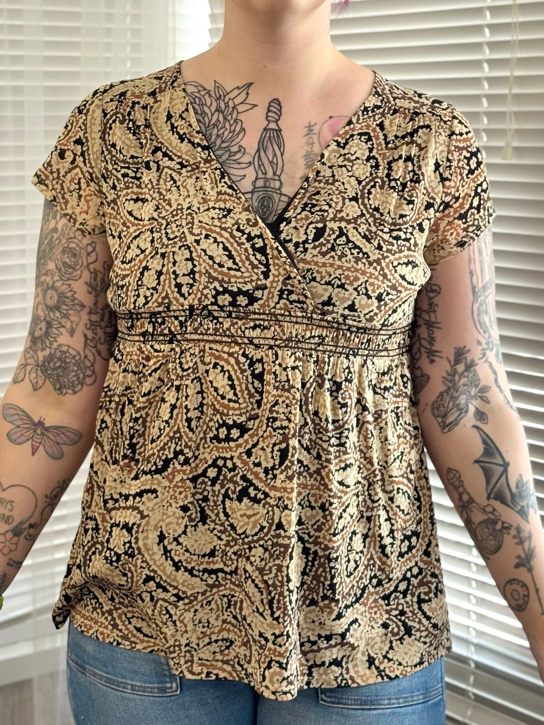 Axcess Tan Paisley Babydoll Tee