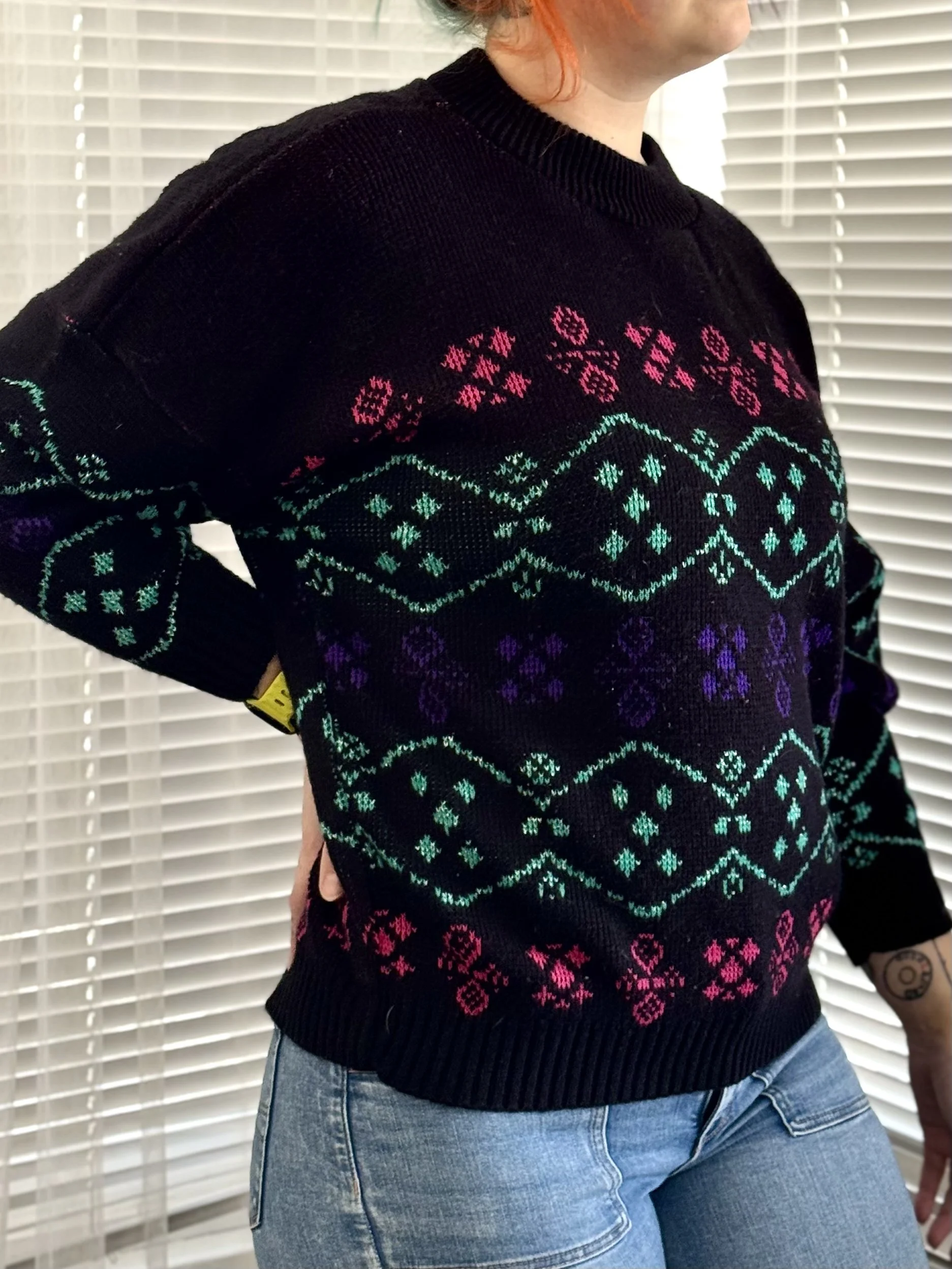 Black Multi-colored Pattern Sweater