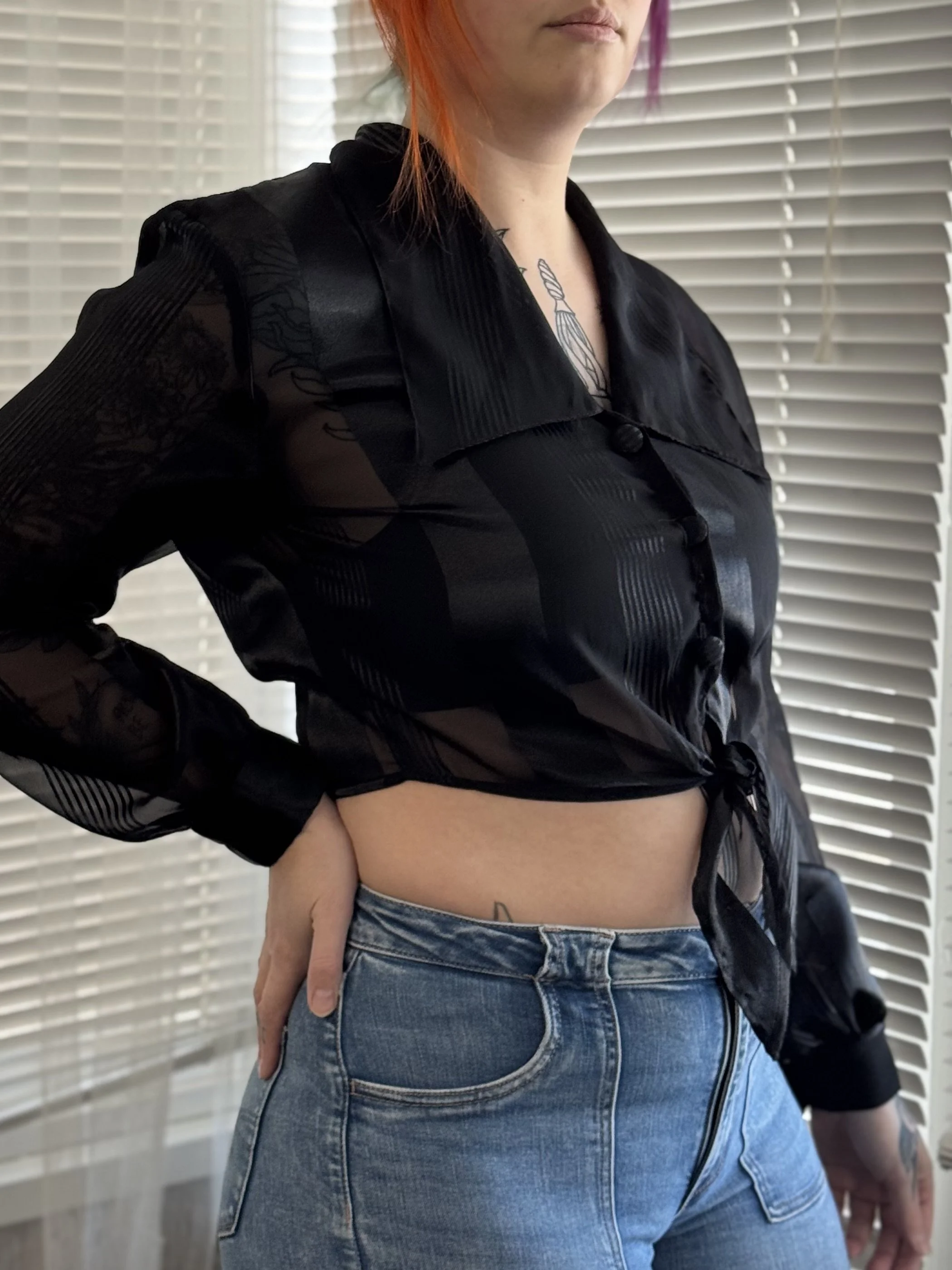 Hot Stuff Sheer Striped Black Top