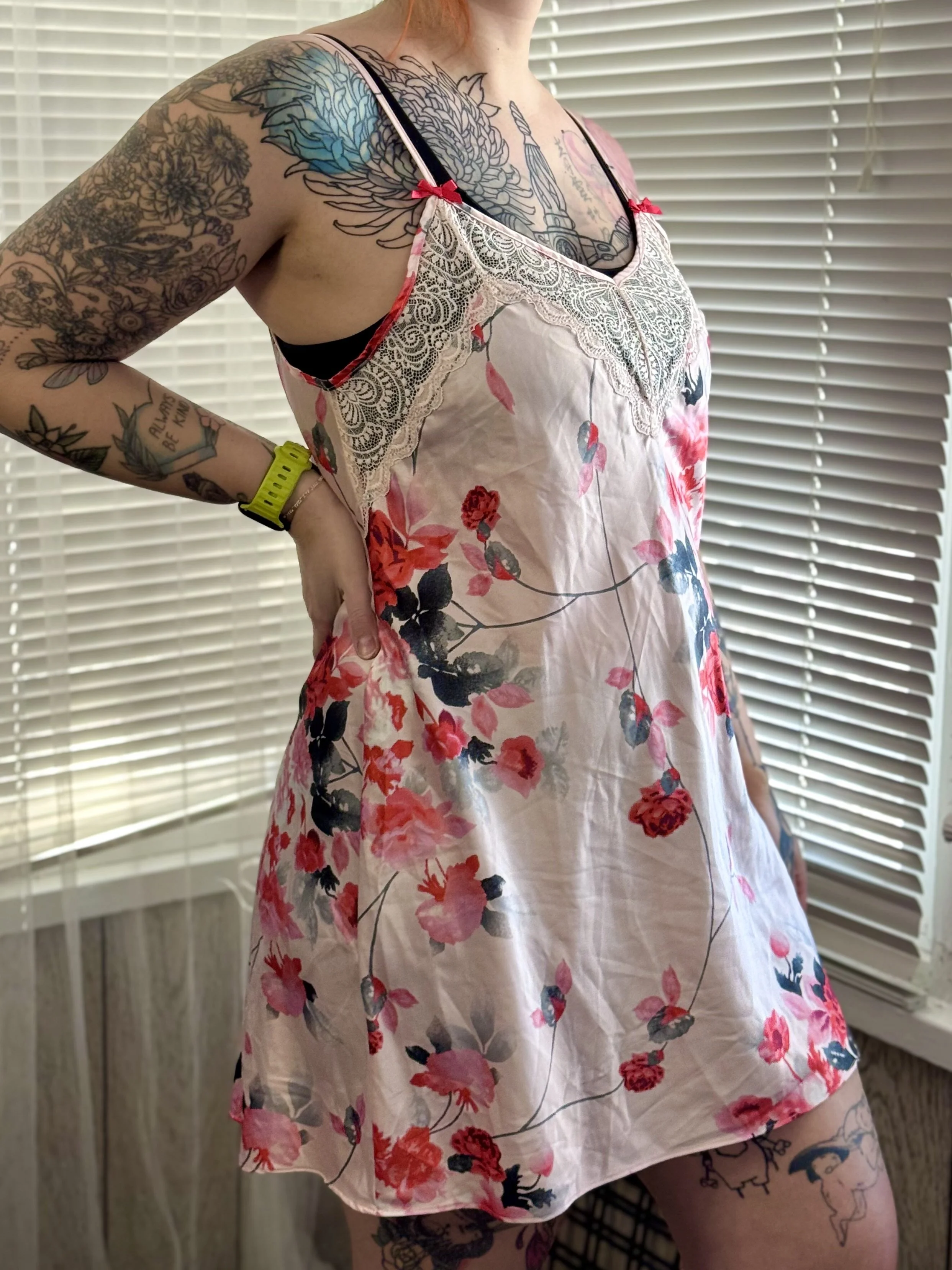 Pink Floral and Lace Slip Dress