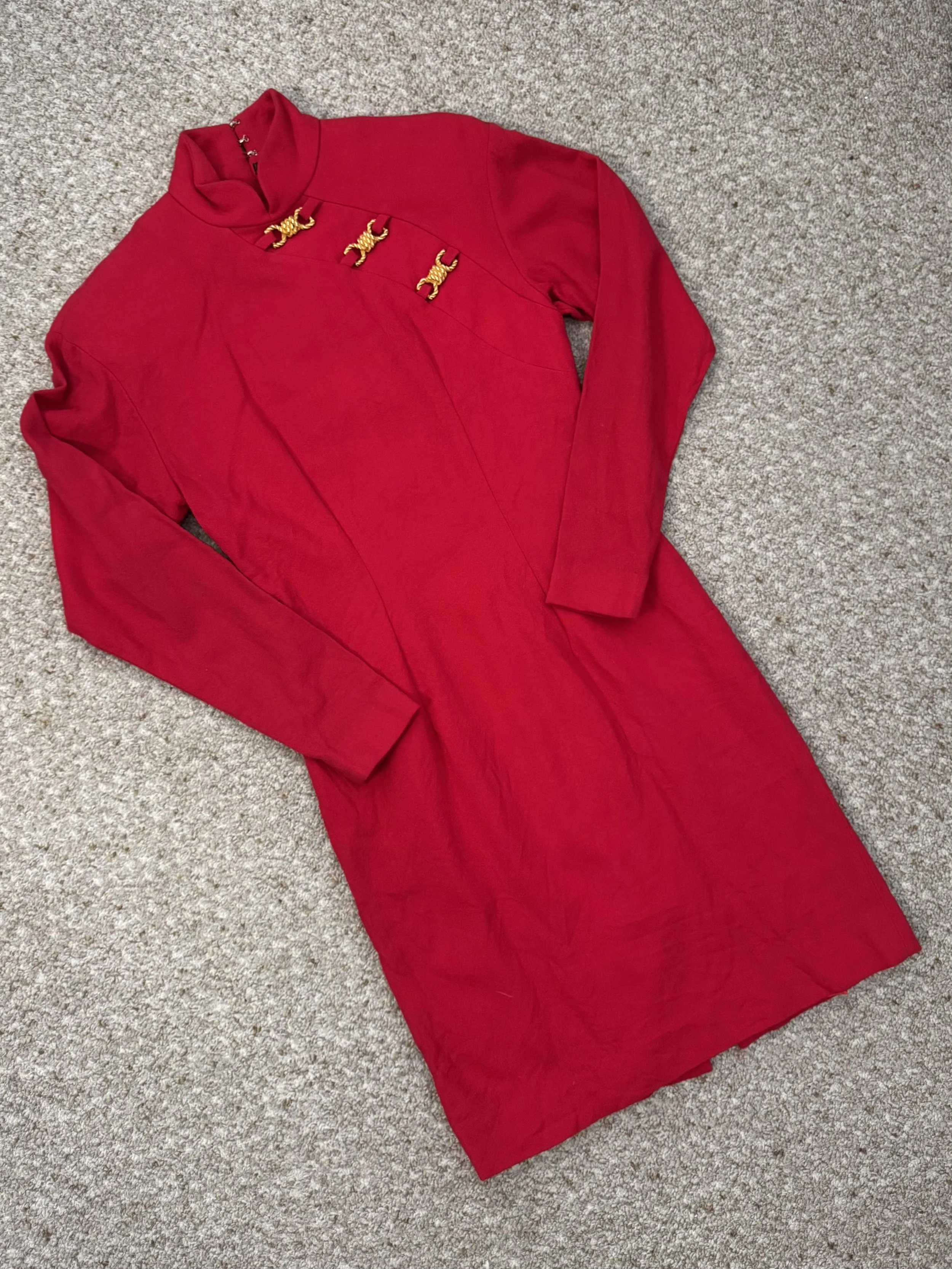 Theo Miles Union-Made Red Dress with Gold Knots
