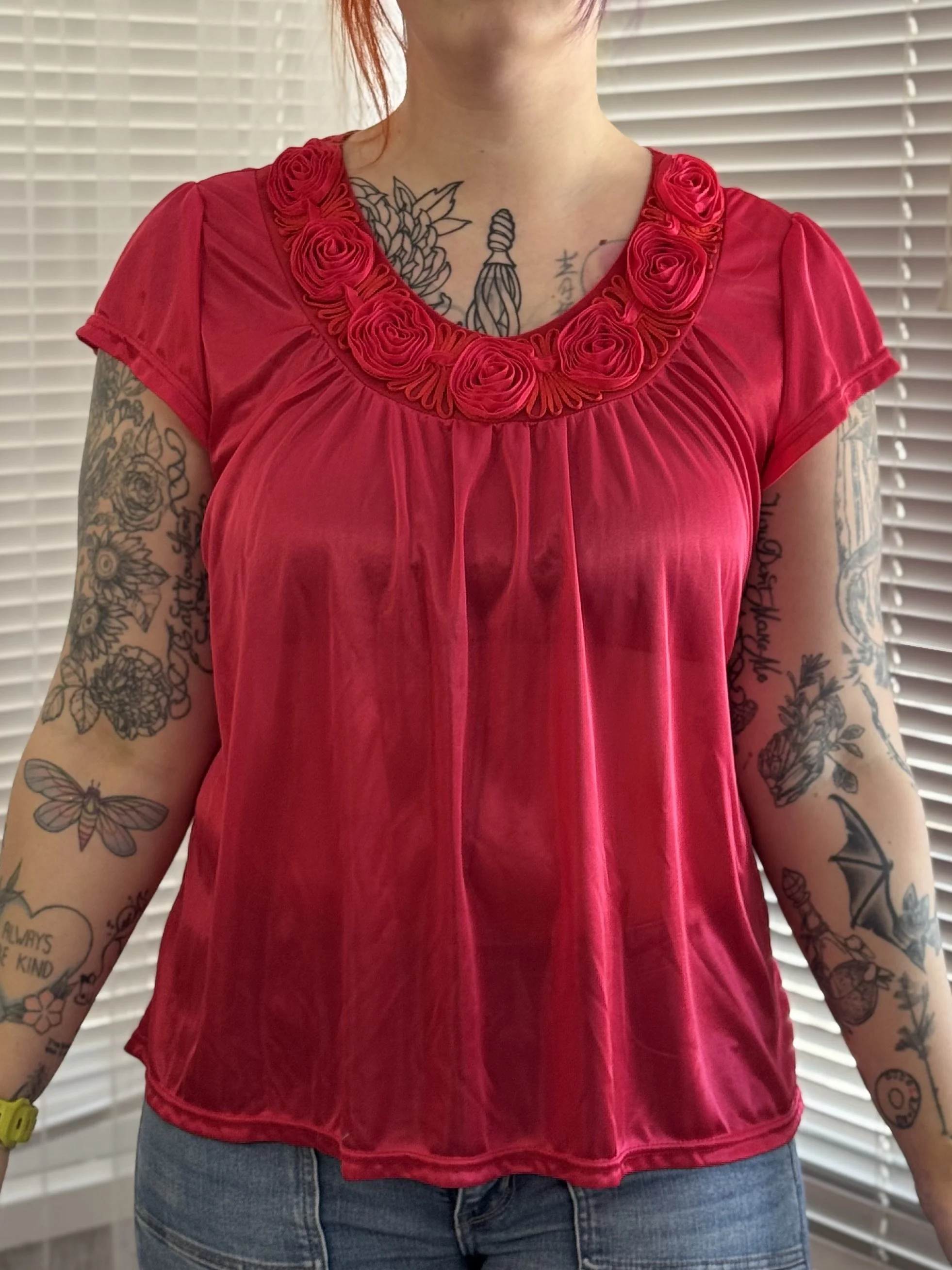 Lati Fashion Red Flowy Tee