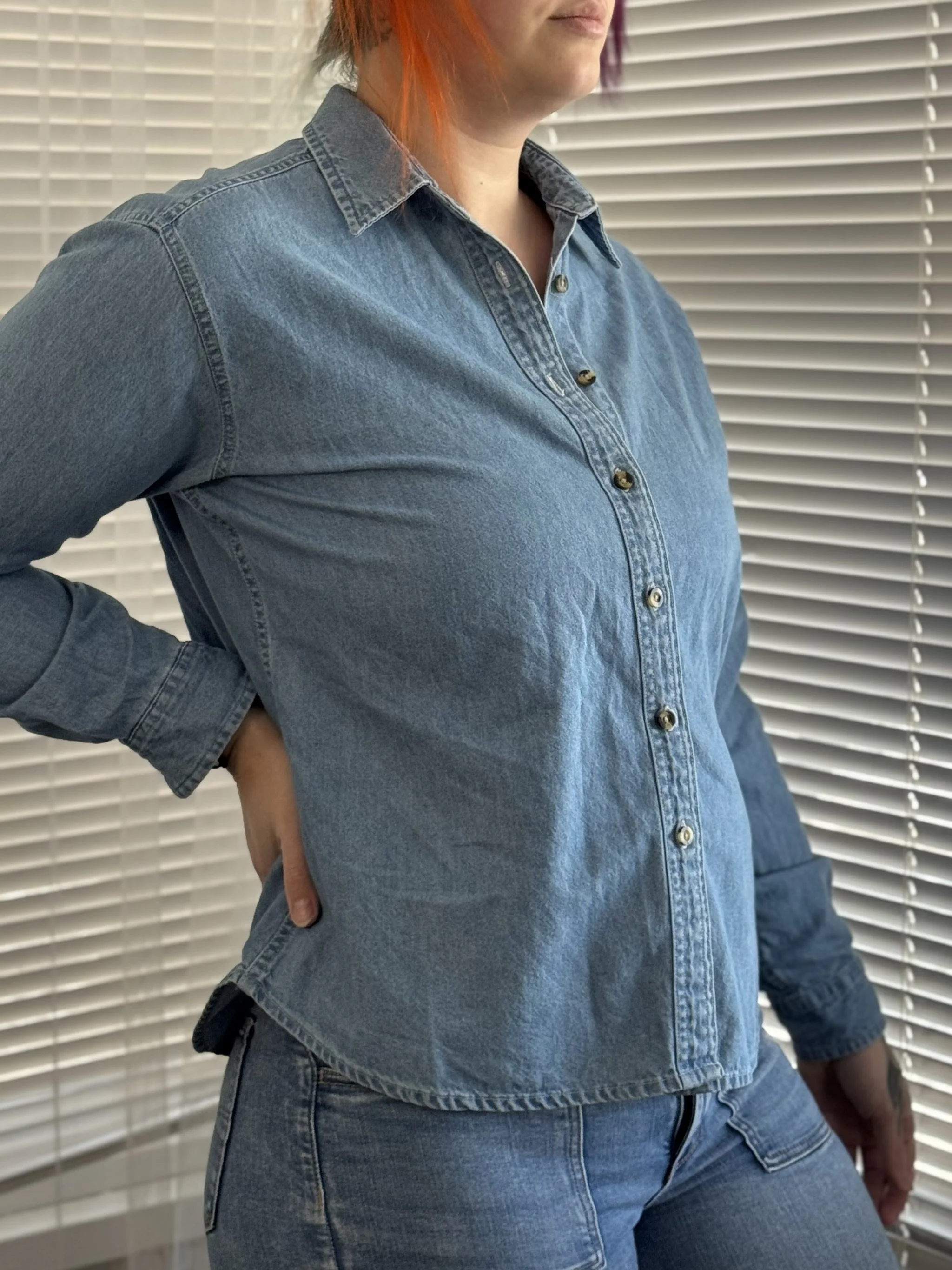 Port & Company Denim Button-Up Top