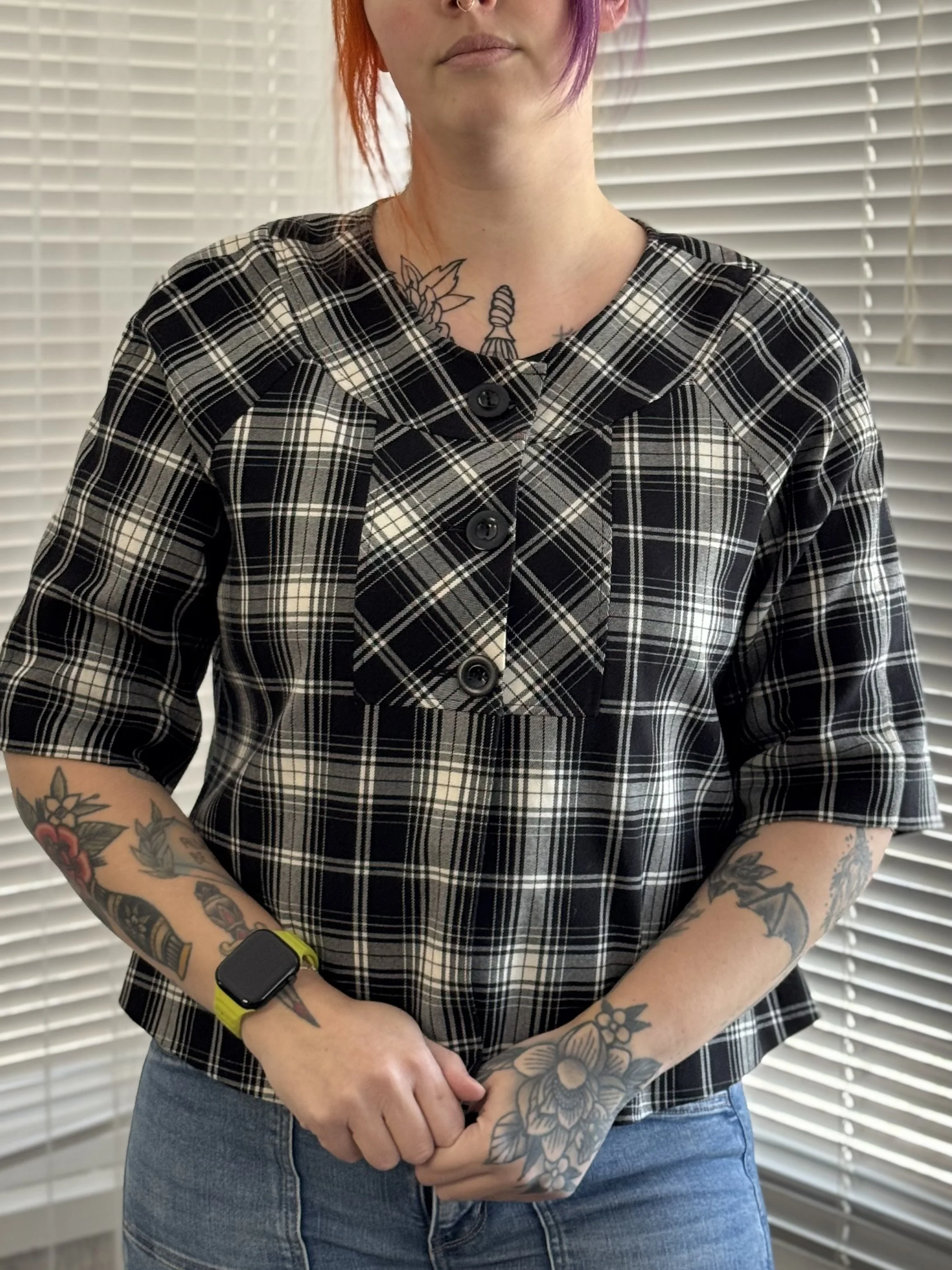 Larry Levine Plaid Button-Up Cardigan